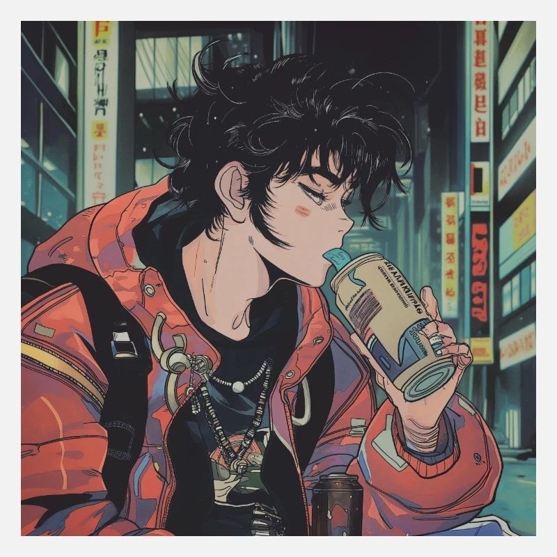 Années 80 Anime Guy Calmant Impression de mode de haute qualité