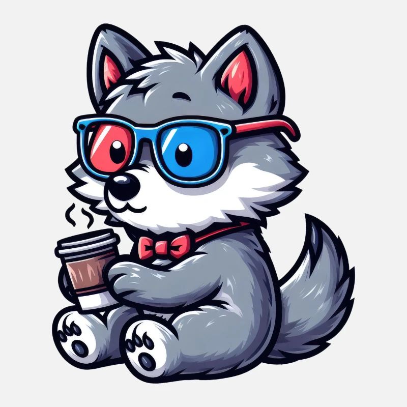 Wolf with fast glasses and coffee