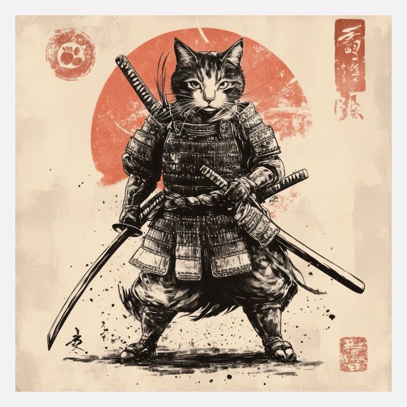 Cat Samurai Japan Ukiyo-E