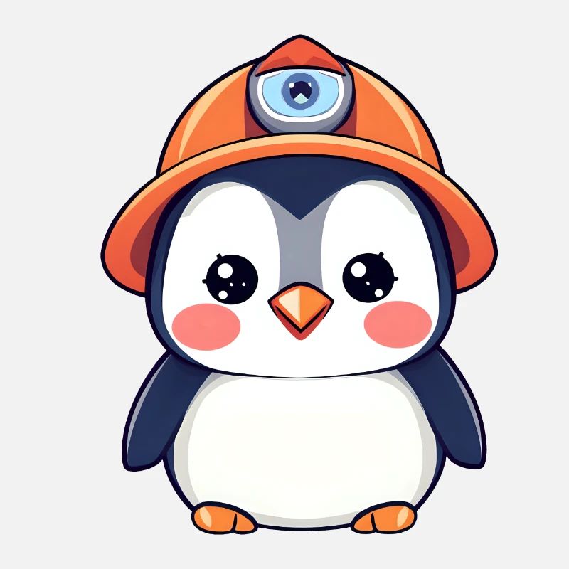 Pingouin de l’équipe de construction dans un casque de sécurité orange