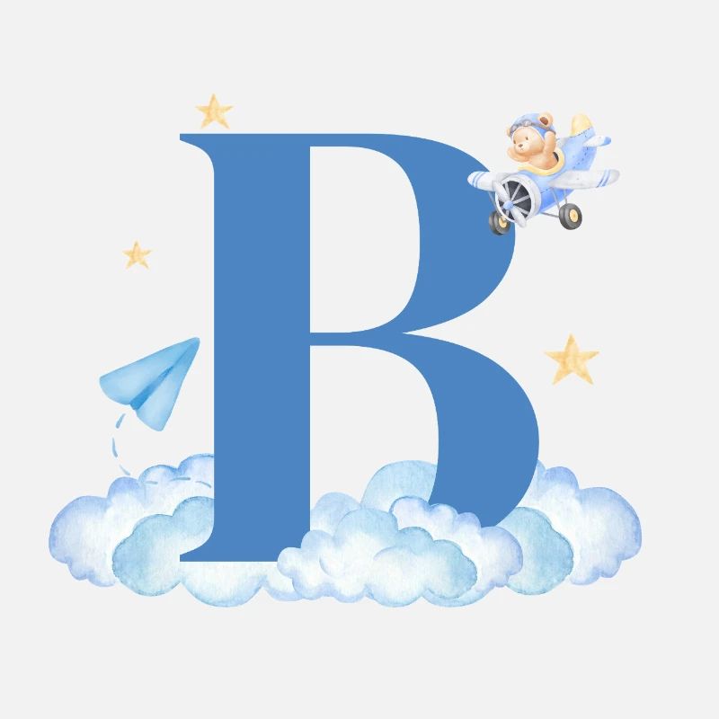 Letter b blue clouds airplane child