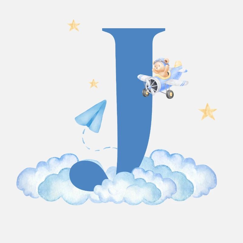 Letter j Blue Clouds Airplane Child