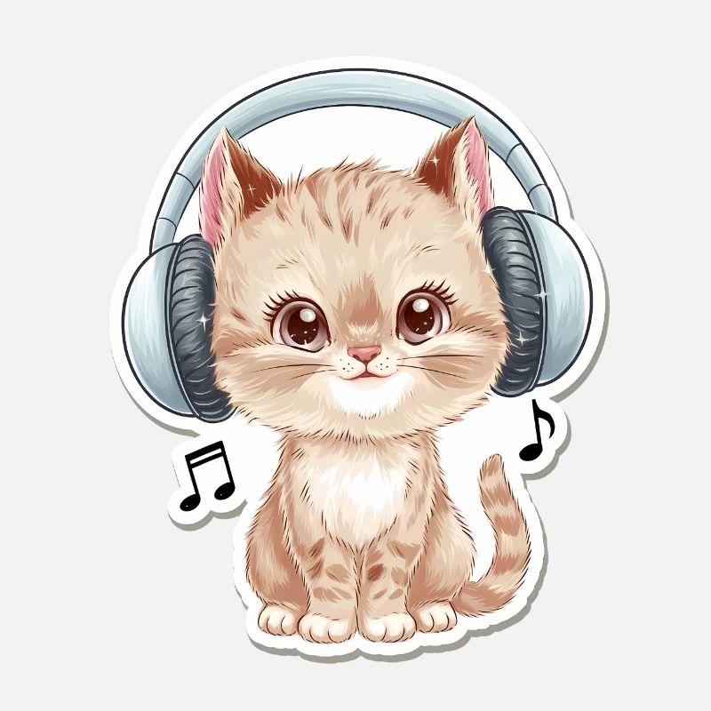 Chat mignon avec des écouteurs Doodle