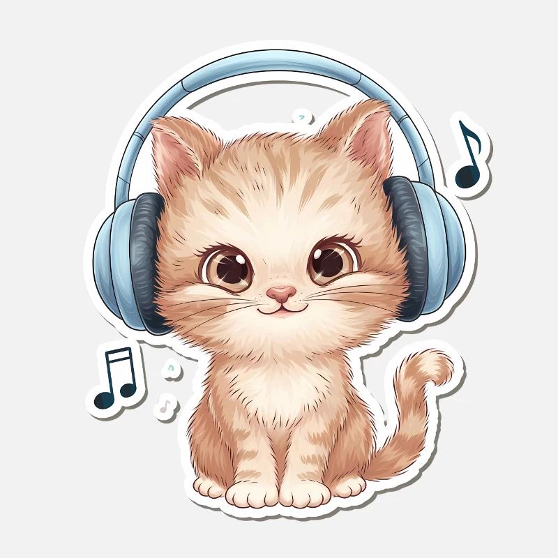 Chat mignon avec des écouteurs Doodle