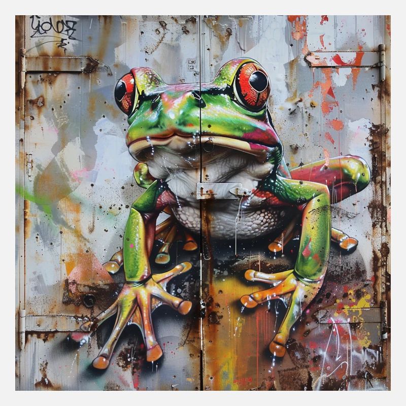 Graffiti grenouille verte surface rouillée