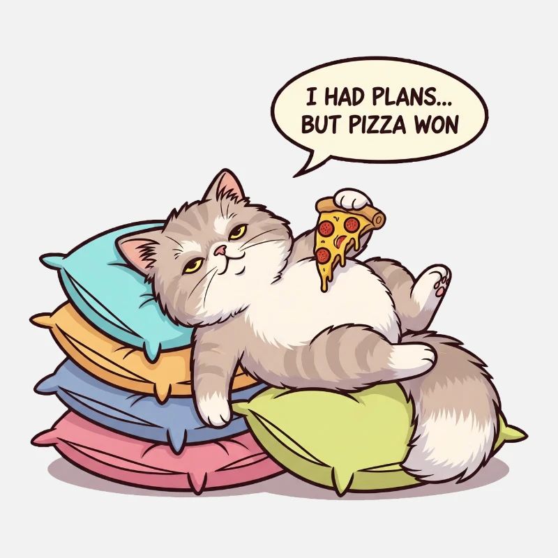 Faule Katze mit Pizza