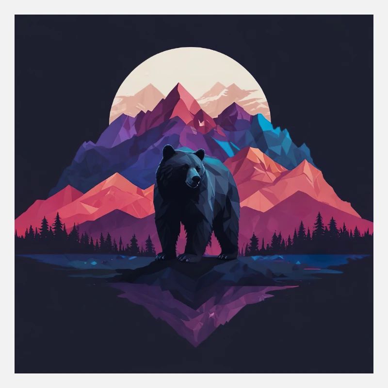 Bear with nature landscape at moonlight