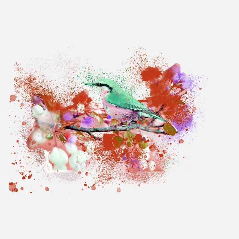 kohlmeise,vogel,blumen,aquarell,rot