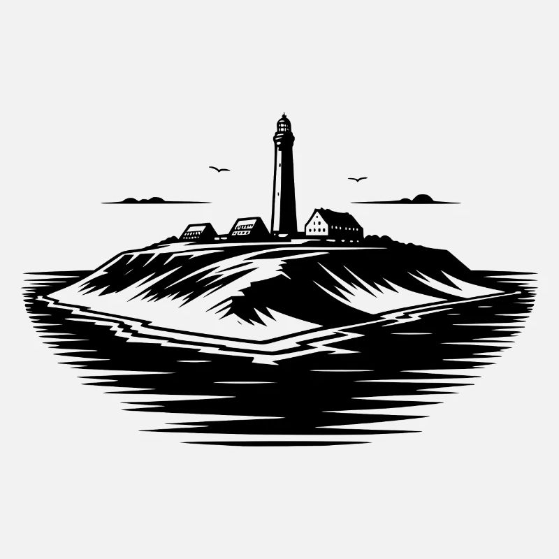 Island with lighthouse on the coast