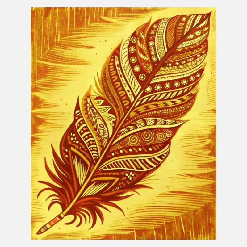une plume avec des motifs et des couleurs complexes
