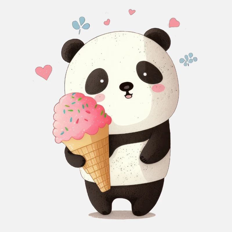 Niedlicher Panda Bär mit rosa Eiscrem