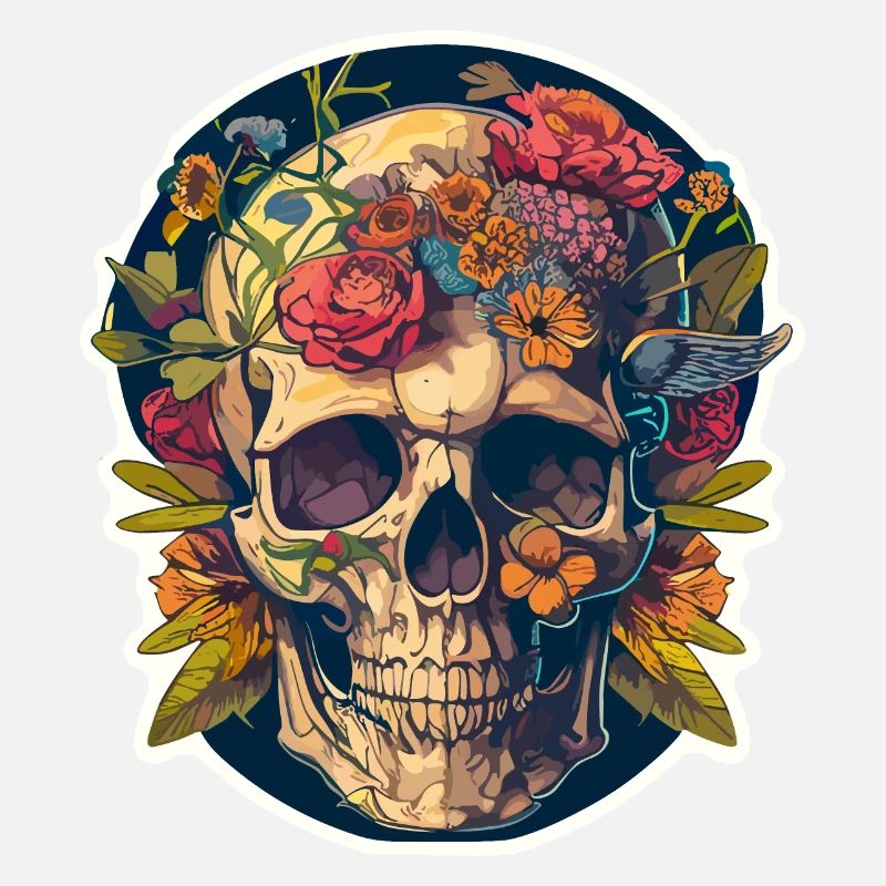 Menschlicher Schädel & Blumen 24