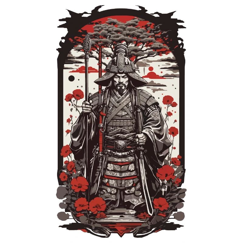 Retro Samurai Shogun & Farbholzschnitt Design