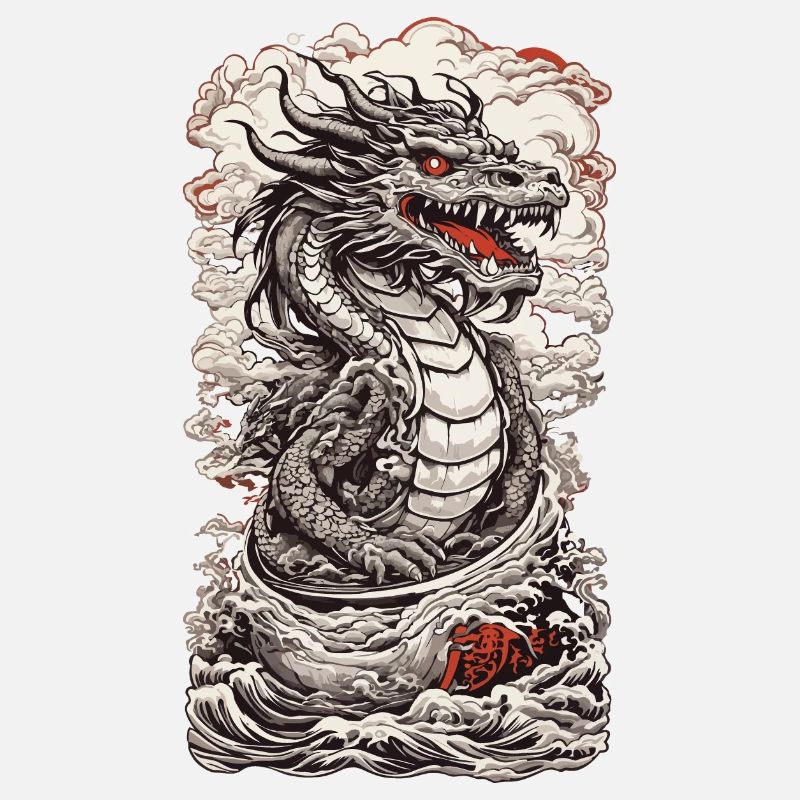 Rétro Ukiyo-E Dragon Japan Wave Art Design