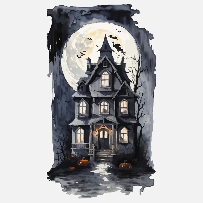 Spooky Halloween haunted house with bats