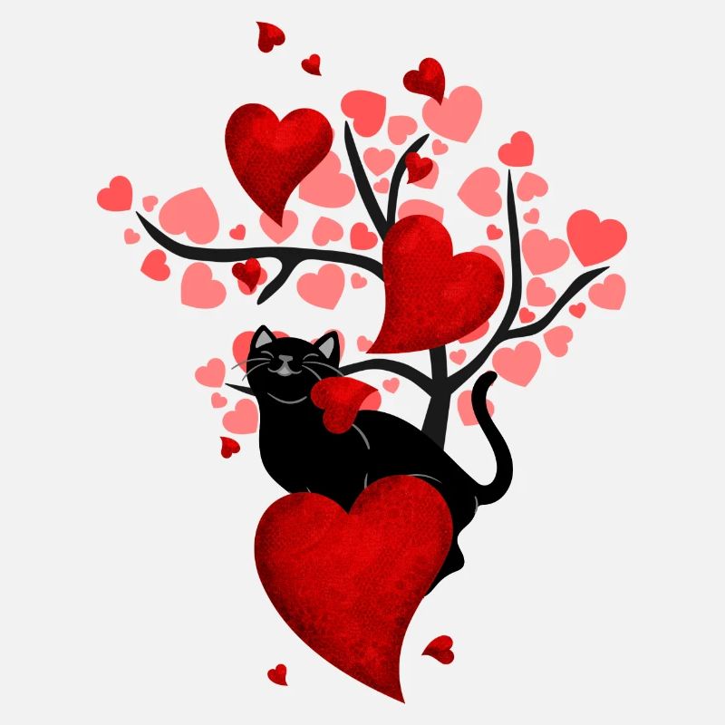 chat noir et coeurs