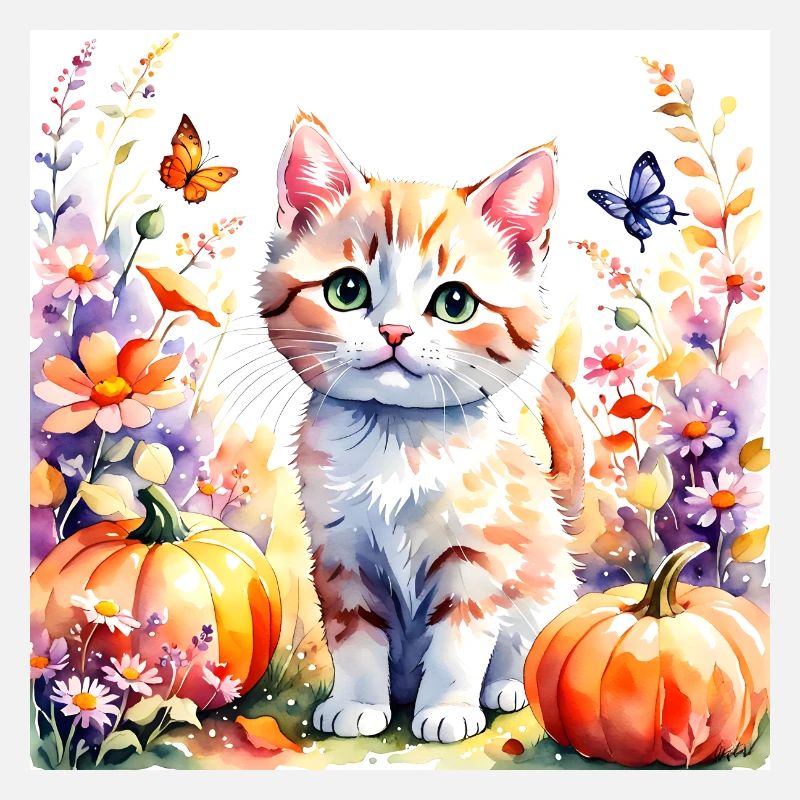 Autumn wildflower composition, with kitten