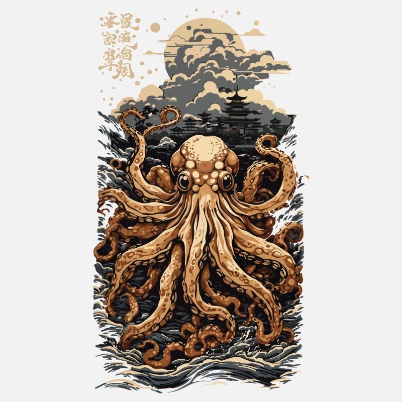 Ukiyo-E Oktopus Japanisches Meer und Fischer
