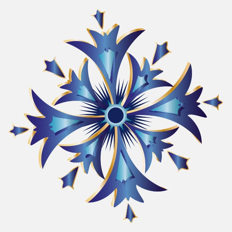 stylized cornflower amulet in blue and gold