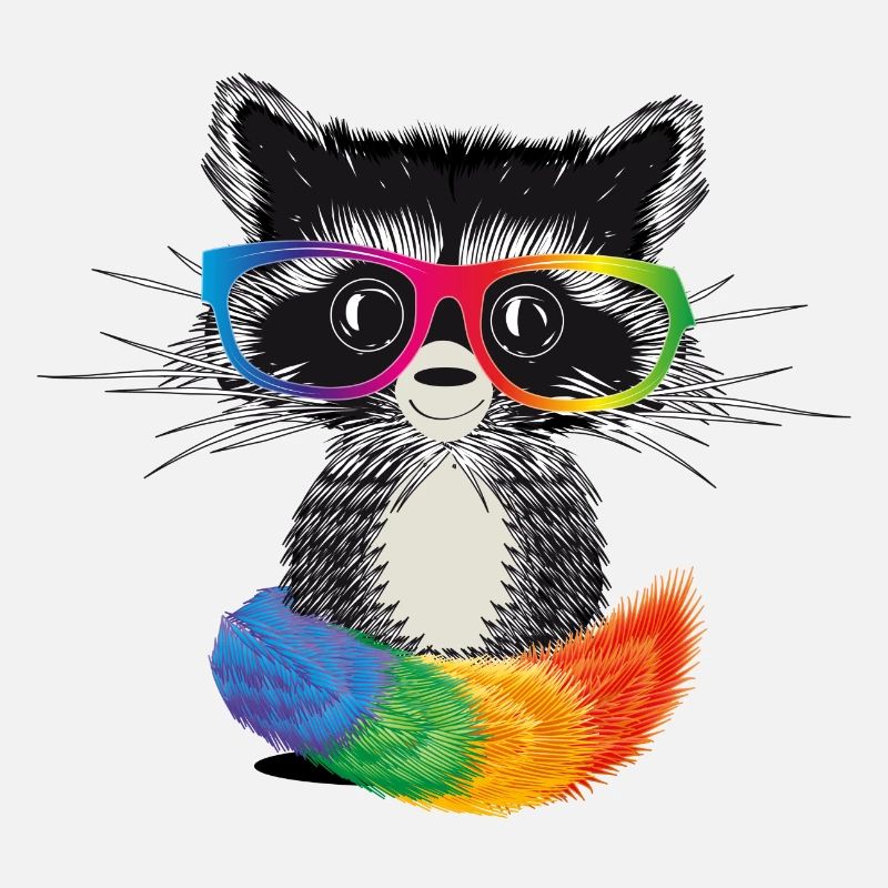 Waschbär mit Brille in Regenbogen Farben