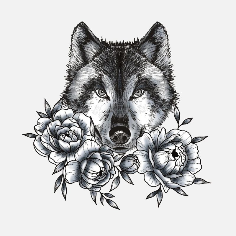 Wolf and Peonies