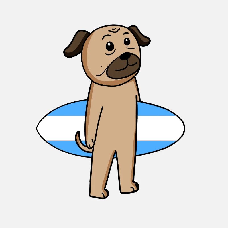 Surfboard Hund Mops Surfen Geschenk