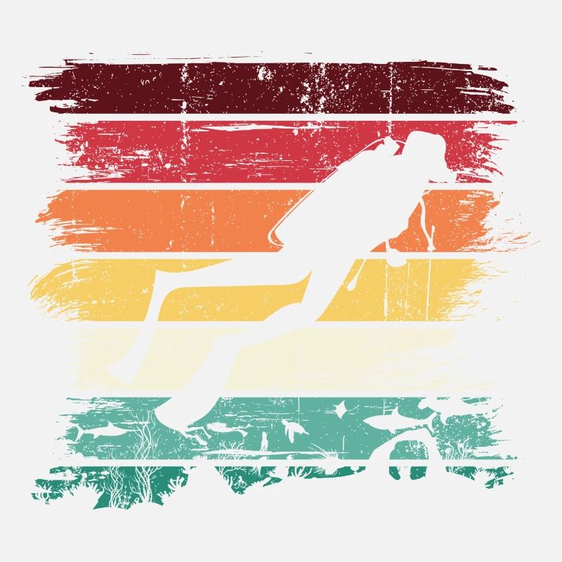 Diver Silhouette on Retro Rainbow Stripes
