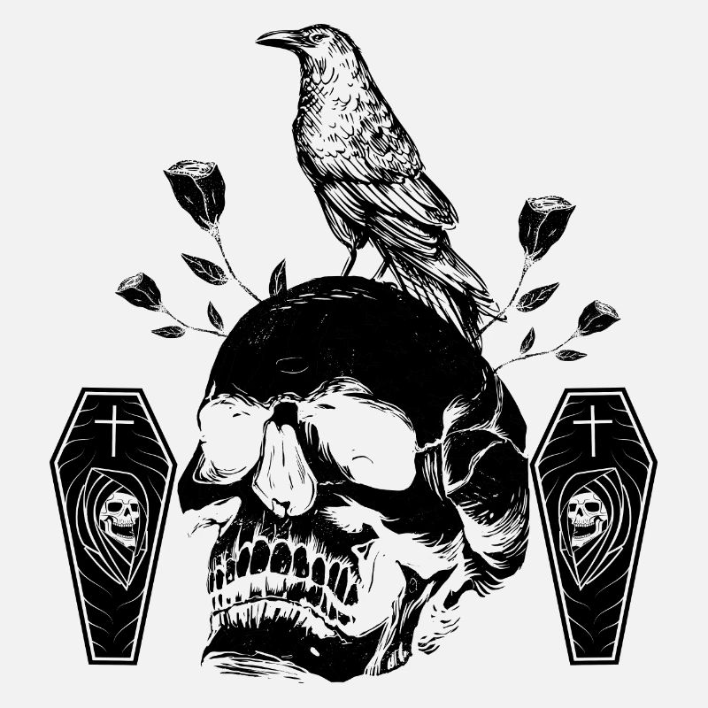 Black raven on skull
