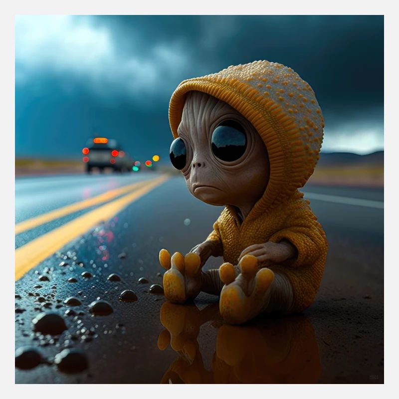 Bébé alien perdu sur la route