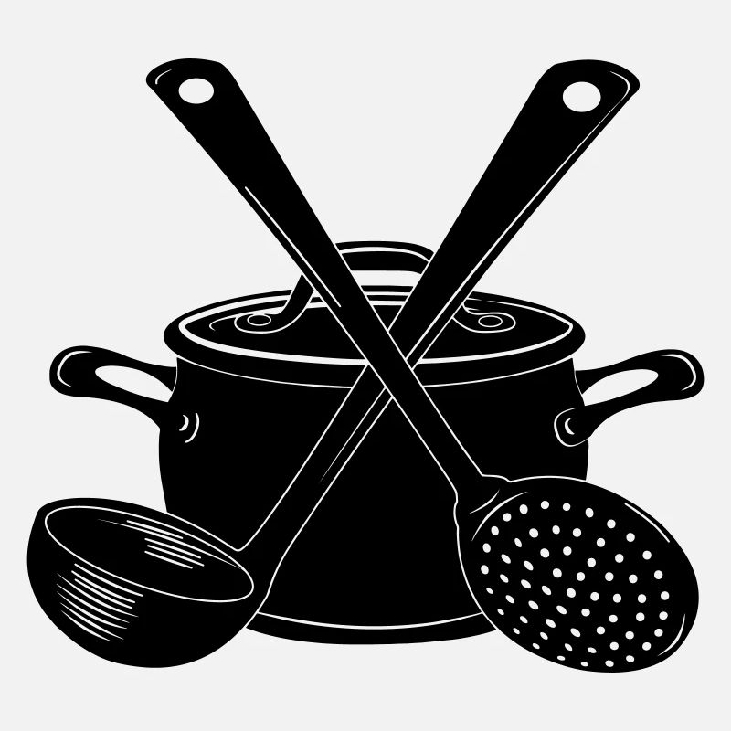 Pan soup spoon and slotted spoon dark