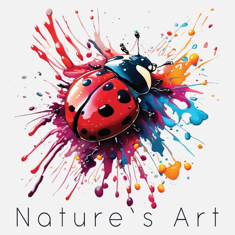 Conception colorée de coccinelles, art de la nature, texte bleu