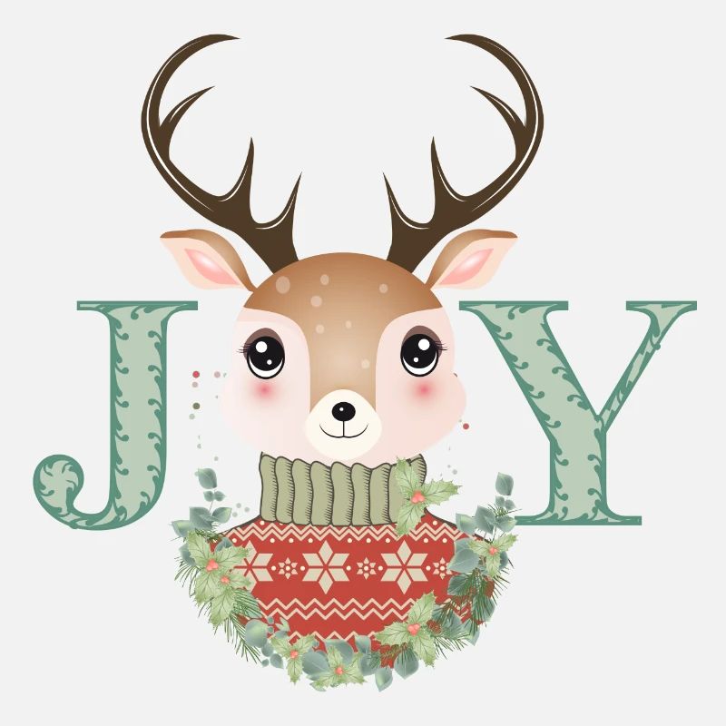 niedlicher Hirsch mit Pullover und Weihnachtskranz