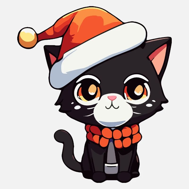 Kawaii Katze mit Weihnachtsmütze Süßes Kätzchen