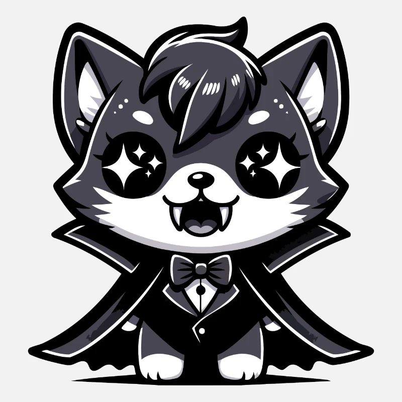 A cartoon style vampire kitten