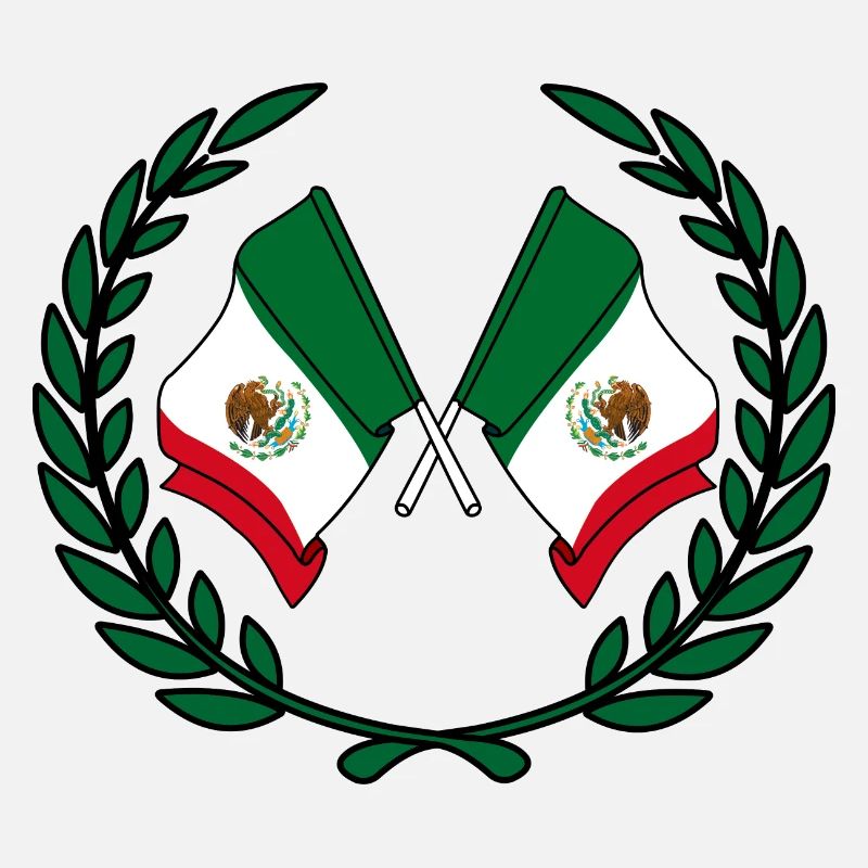 Flags Mexico in laurel wreath