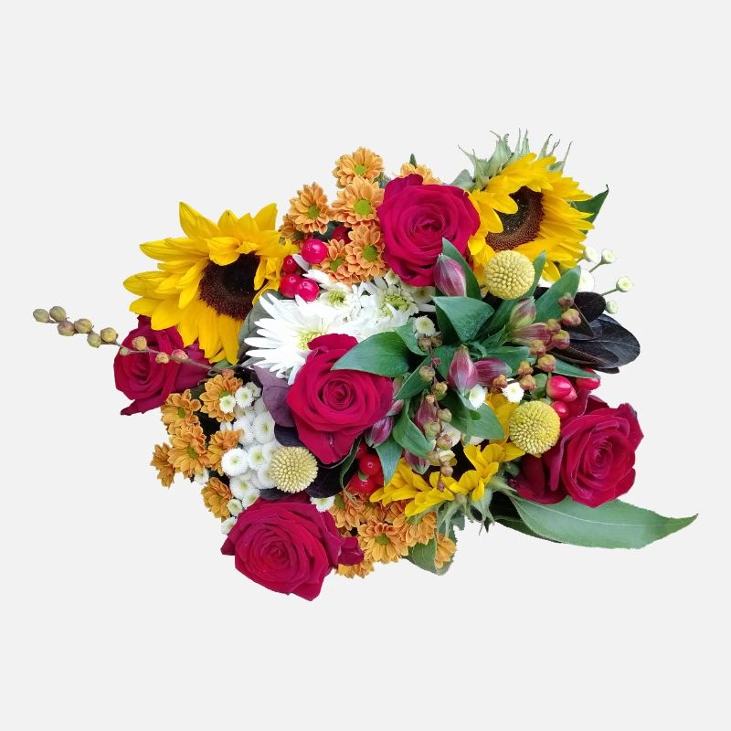 Bouquet coloré de fleurs, de roses, de tournesols