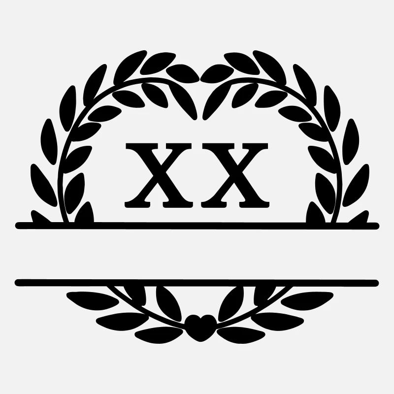 Twenty years, in Latin numerals laurel wreath