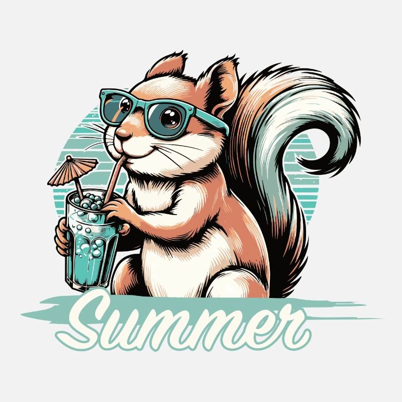 Cute cartoon squirrel enjoying summer