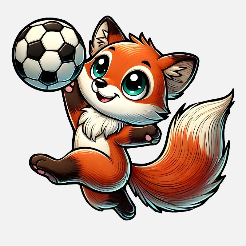 Cheerful fox playing with a soccer ball