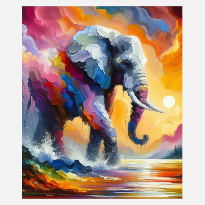 Lebendiger Elefant Splash Bunte Sonnenaufgangsfantasie