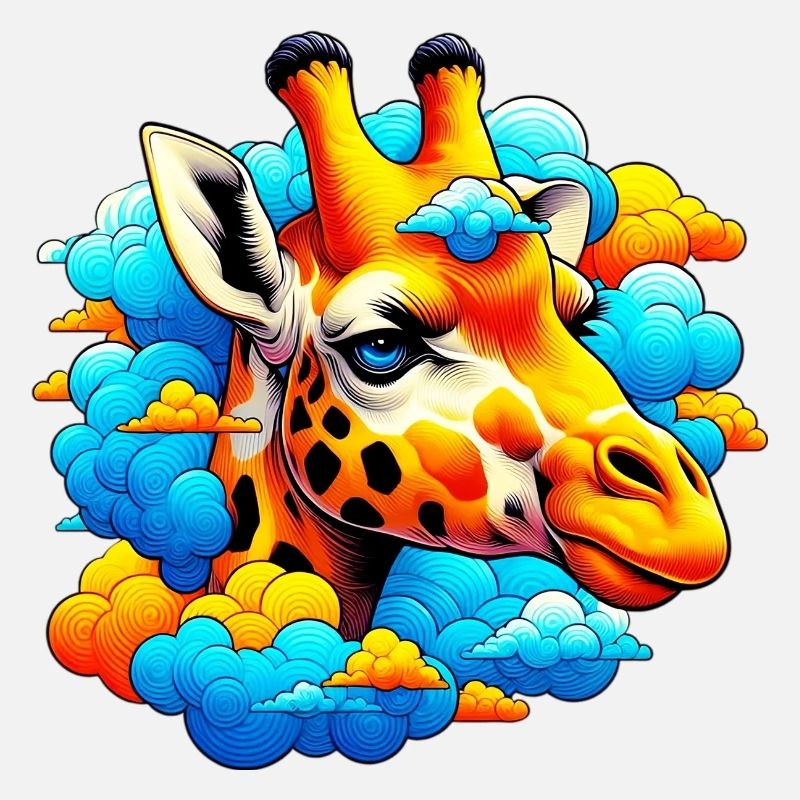 Giraffe with head in cloud clouds