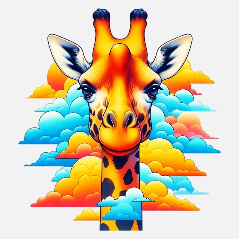 Giraffe with head in cloud clouds