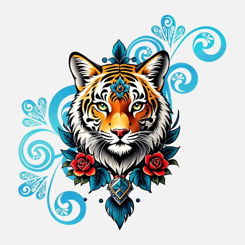 Tigre avec des décorations florales.