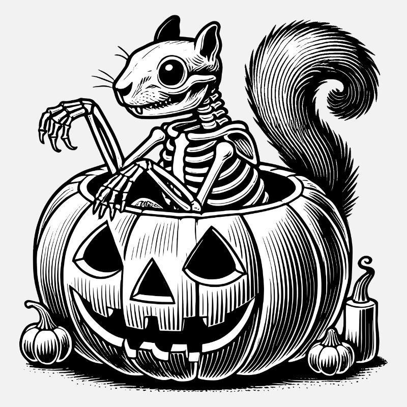 Skeleton squirrel motif in a pumpkin