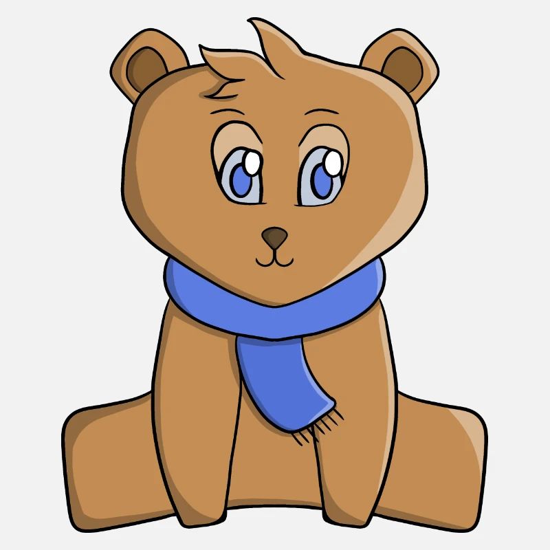 Teddy bear wearing a blue scarf