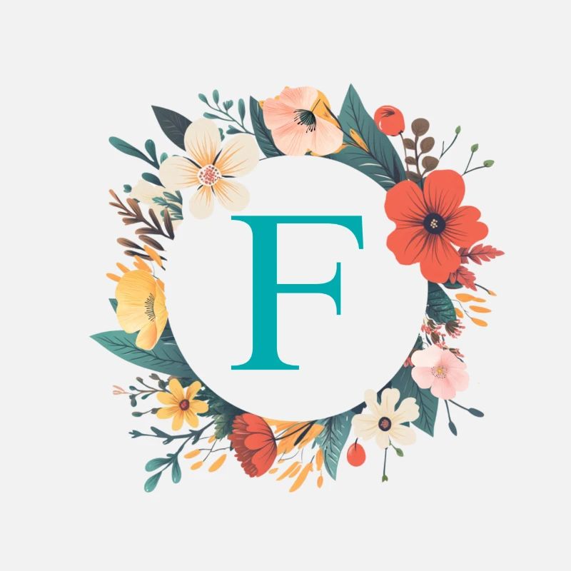 F Monogram, Flower Wreath, Personalizable