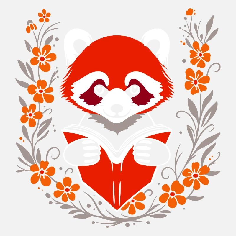 Lecture Panda roux avec des fleurs - Design mignon