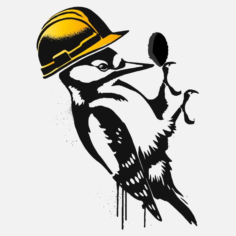 Woodpecker with Construction Helmet – Humorous Stencil Design