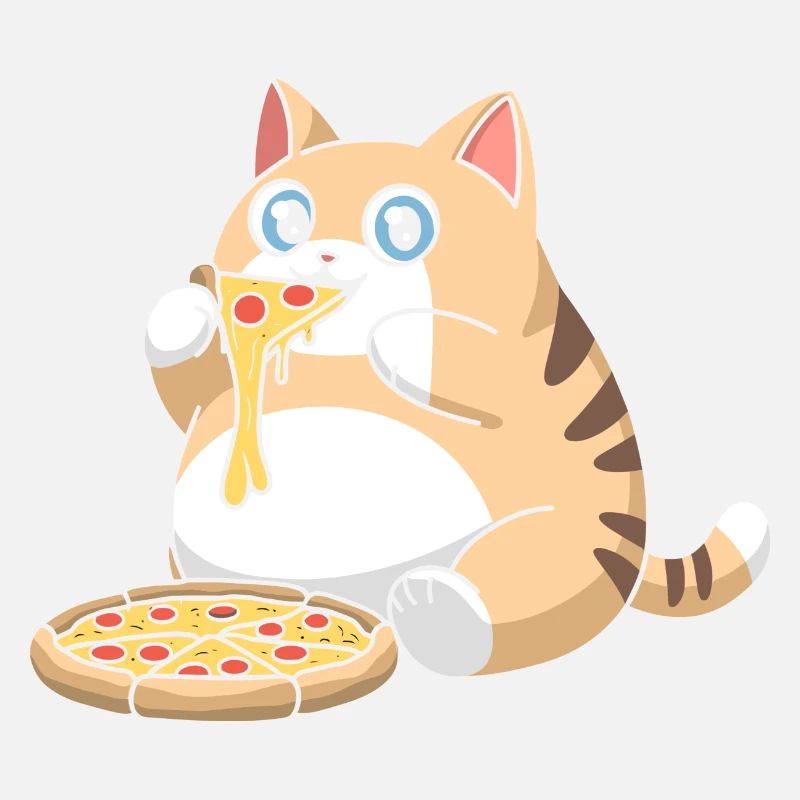 Chat potelé mignon mangeant de la pizza