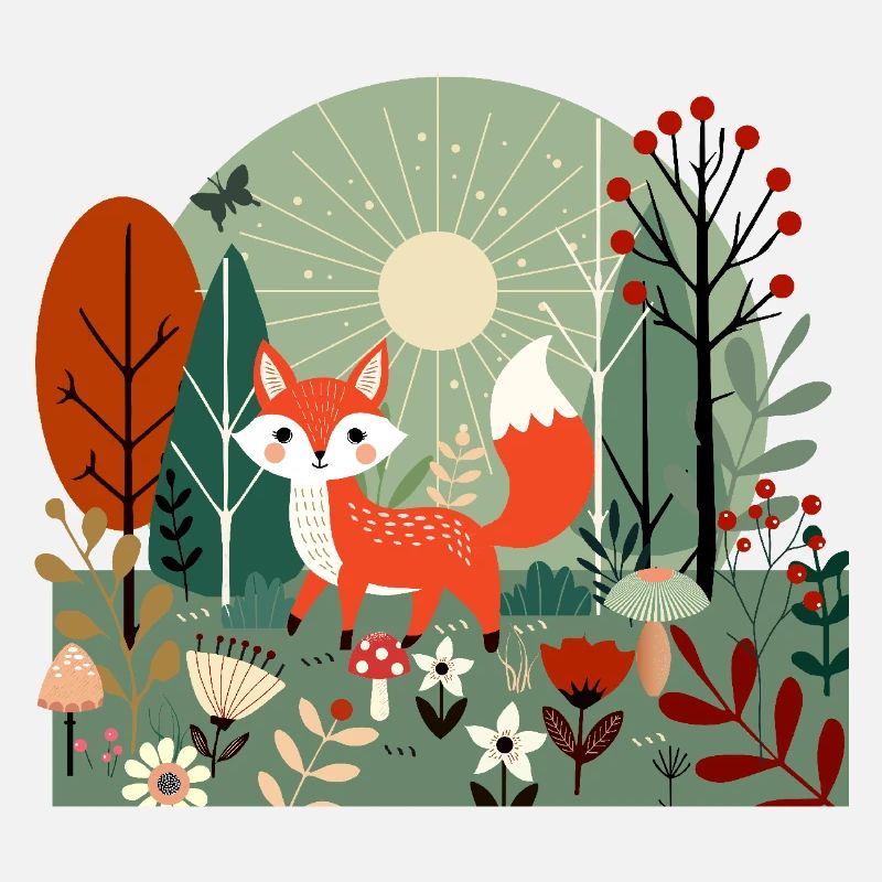 Cheerful fox in sunny forest